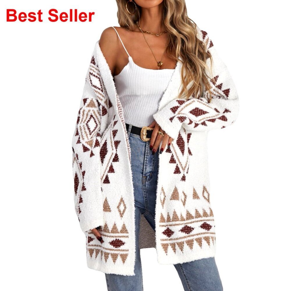 Long Sleeve Open Front Cardigan, Chunky Knit, Drop Shoulder, Boho Style